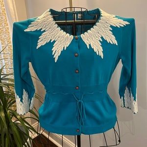 Anthropologie Moth. 3/4 sleeve turquoise blue sweater. Womens size L.